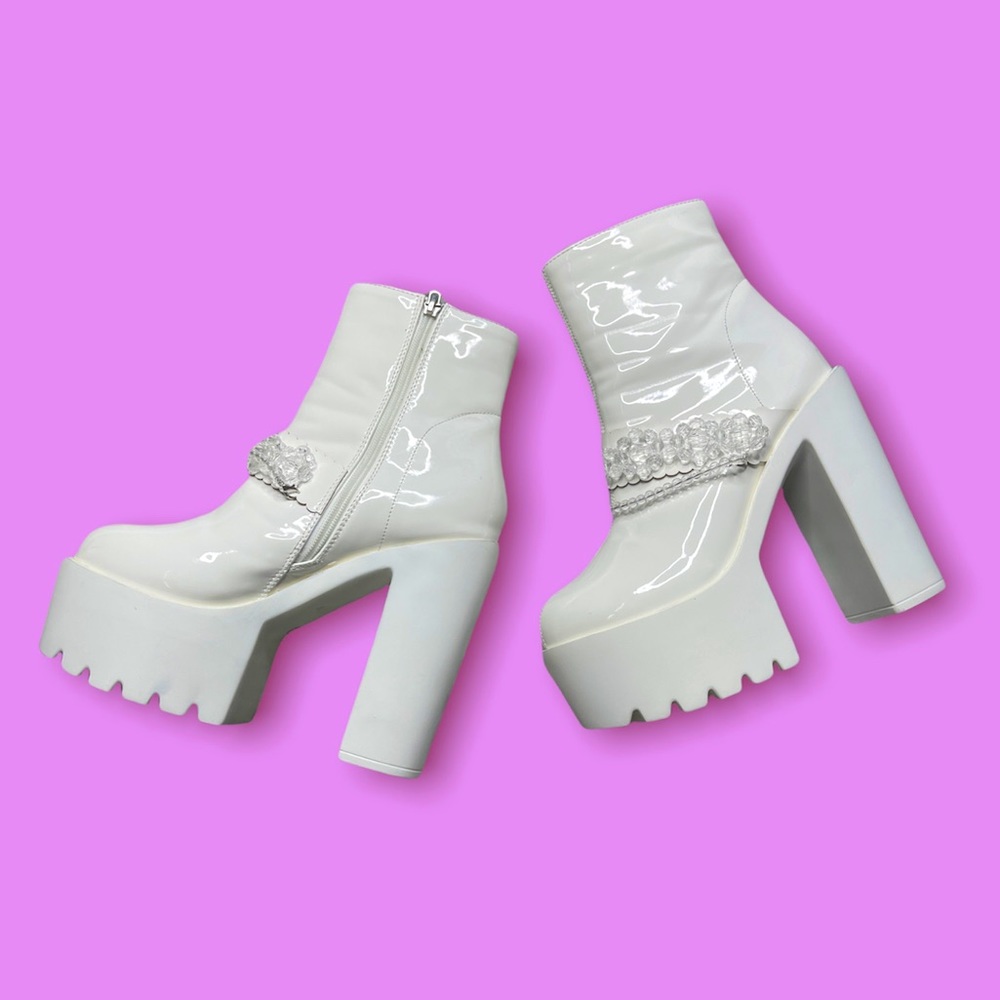 White Vinyl Grunge Goth Rock High Heel Boots
